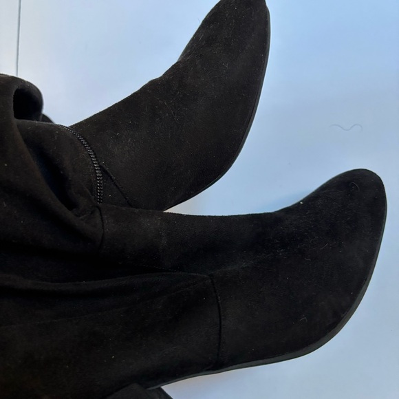 Bar III Ariana Black Suede Over the Knee Heeled Almond Toe Boots - Picture 4 of 7